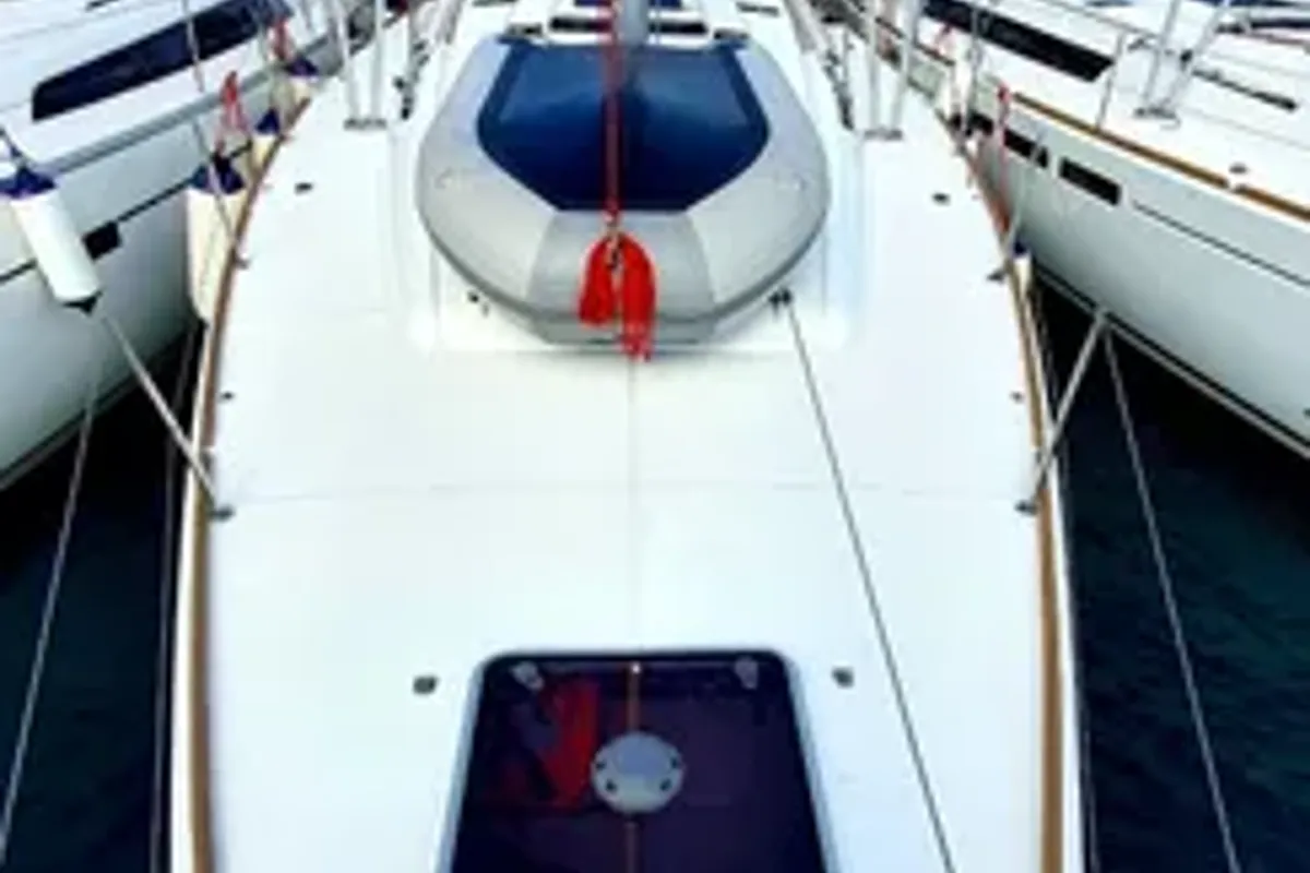Deck of Aquaholic, a Jeanneau Sun Odyssey 519 sailboat at Municipal Unit of Ellomenos, Greece