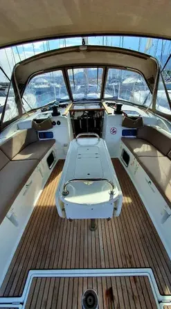 Cockpit of Aquaholic, a Jeanneau Sun Odyssey 519 sailboat at Municipal Unit of Ellomenos, Greece
