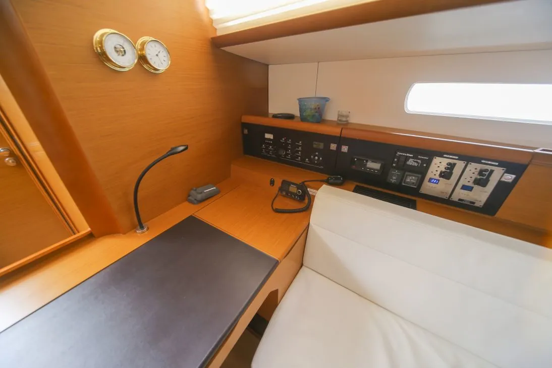 Cockpit of Aquaholic, a Jeanneau Sun Odyssey 519 sailboat at Municipal Unit of Ellomenos, Greece