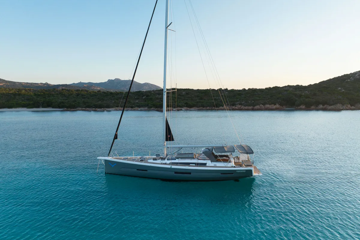 Exterior view of Albus, a Dufour 56 Exclusive sailboat at Olbia, Italy