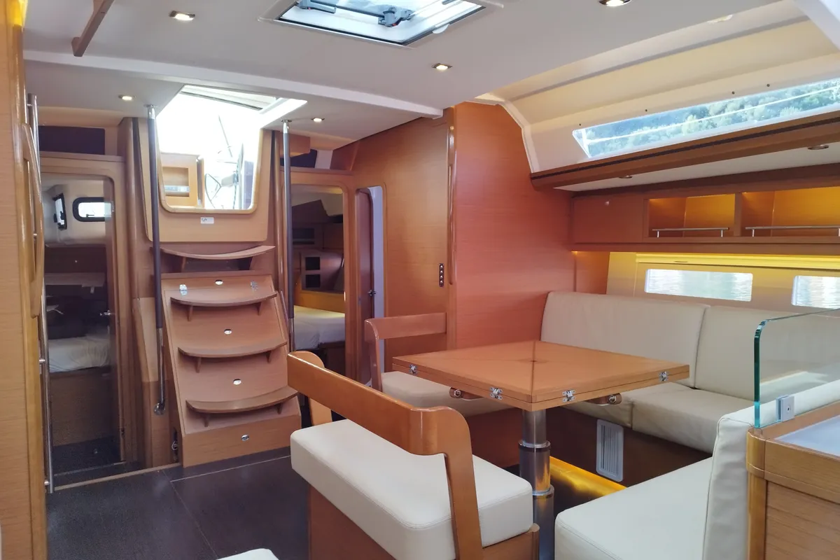 Salon of Albus, a Dufour 56 Exclusive sailboat at Olbia, Italy
