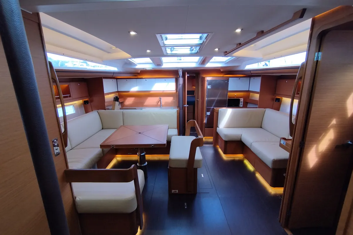 Salon of Albus, a Dufour 56 Exclusive sailboat at Olbia, Italy