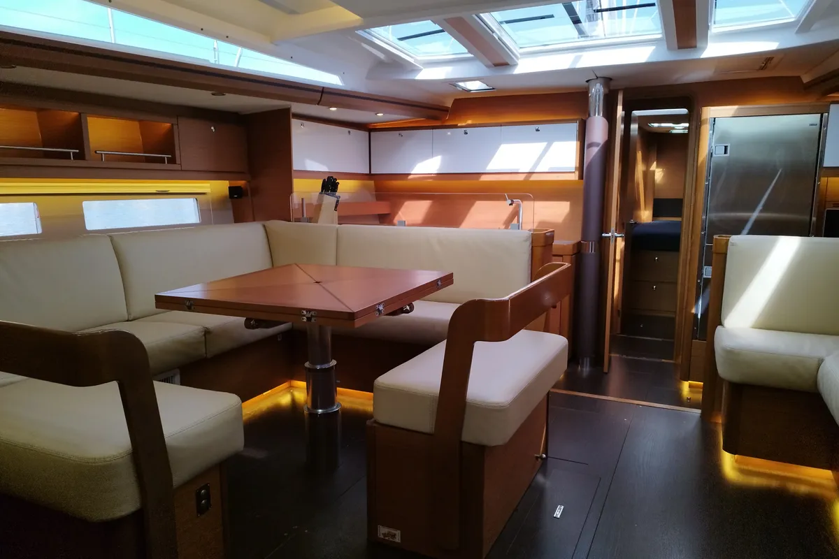 Salon of Albus, a Dufour 56 Exclusive sailboat at Olbia, Italy