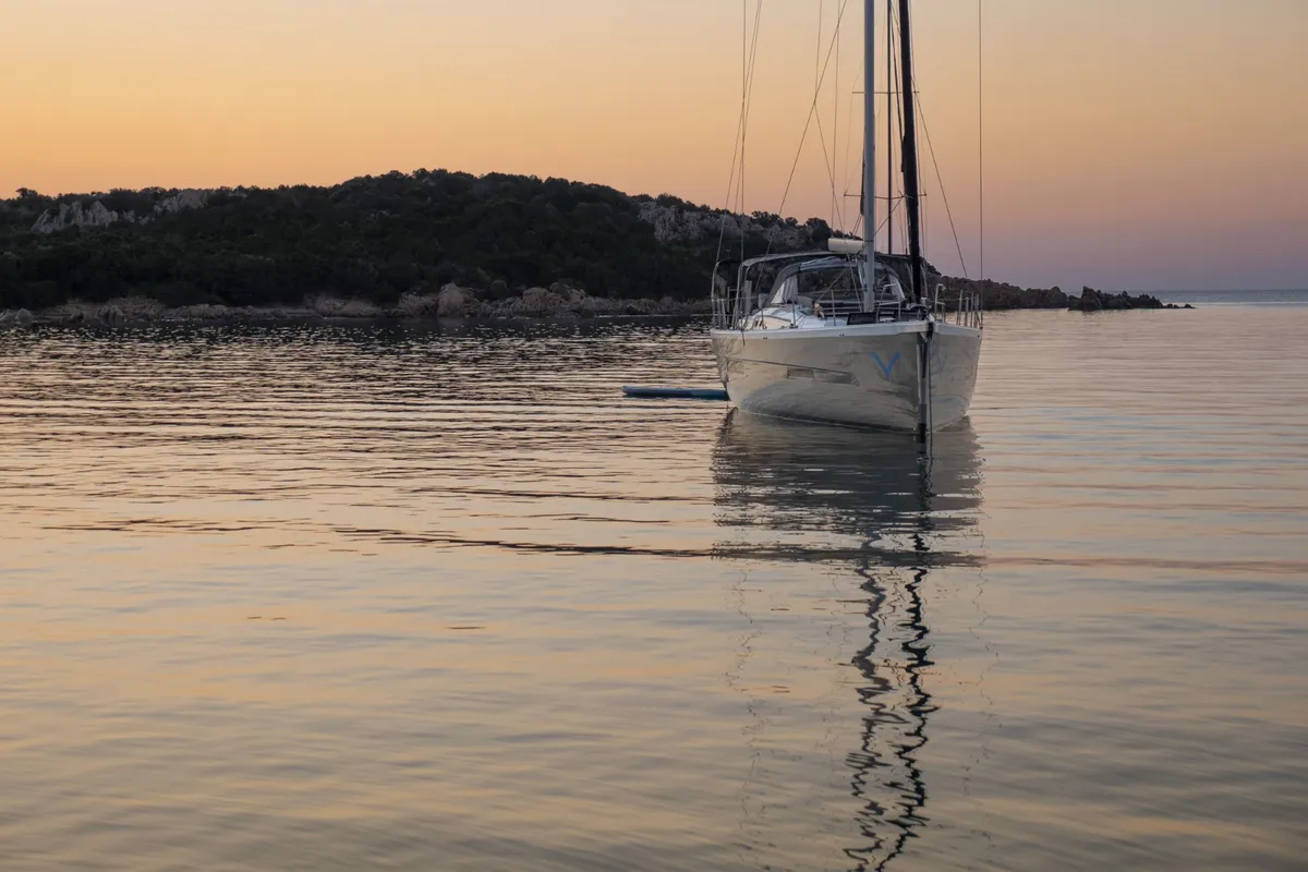 Exterior view of Albus, a Dufour 56 Exclusive sailboat at Olbia, Italy