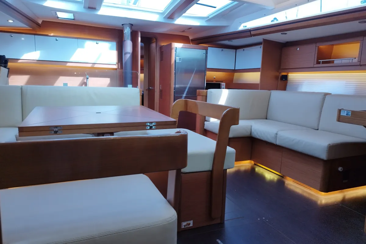 Salon of Albus, a Dufour 56 Exclusive sailboat at Olbia, Italy
