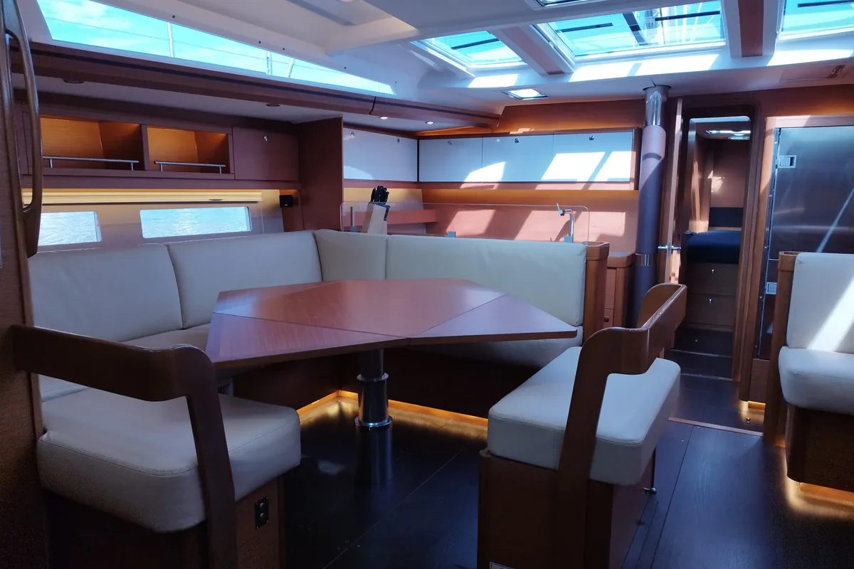 Salon of Albus, a Dufour 56 Exclusive sailboat at Olbia, Italy