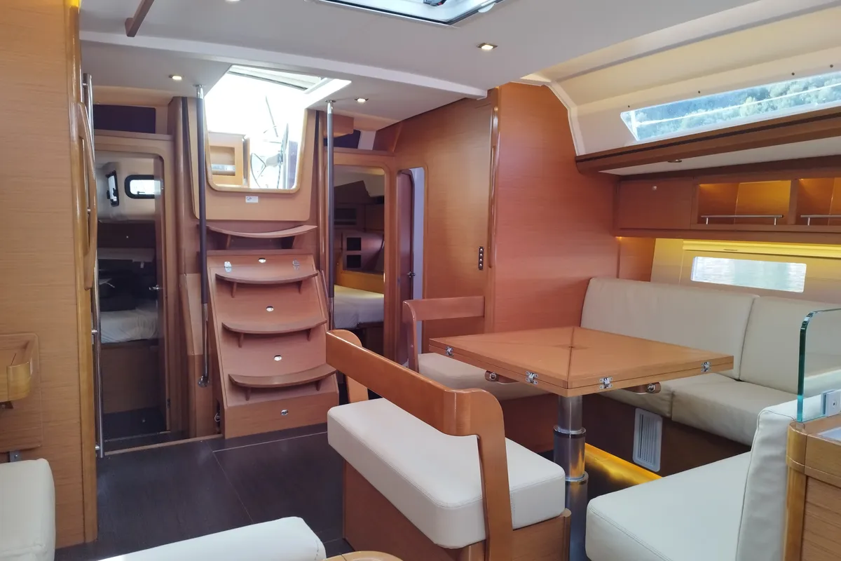 Salon of Albus, a Dufour 56 Exclusive sailboat at Olbia, Italy