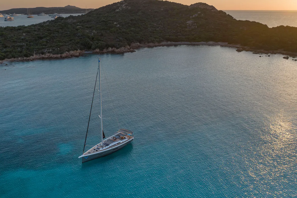 Exterior view of Albus, a Dufour 56 Exclusive sailboat at Olbia, Italy
