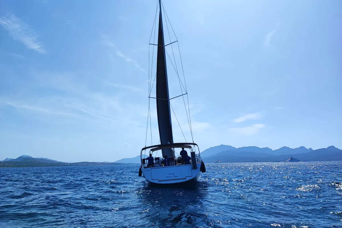 Exterior view of Albus, a Dufour 56 Exclusive sailboat at Olbia, Italy