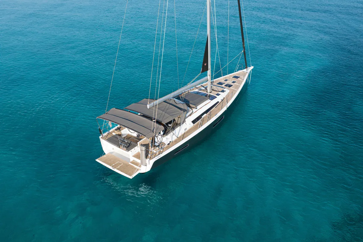 Exterior view of Albus, a Dufour 56 Exclusive sailboat at Olbia, Italy