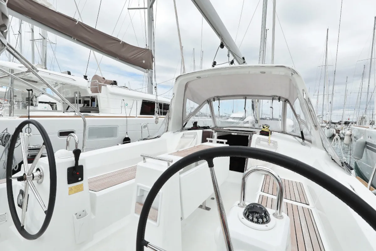 Cockpit of Idila, a Beneteau Oceanis 35.1 sailboat at Općina Sukošan, Croatia