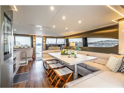 Salon of Nyd'amour II, a Aventura 14 Power catamaran at Kranidi, Greece