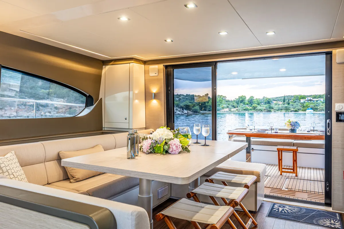 Salon of Nyd'amour II, a Aventura 14 Power catamaran at Kranidi, Greece