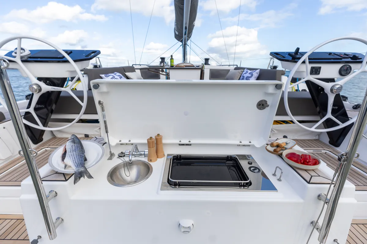 Deck of NN, a Dufour 44 sailboat at Vallauris, France