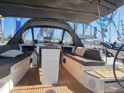 Cockpit of NN, a Dufour 44 sailboat at Vallauris, France