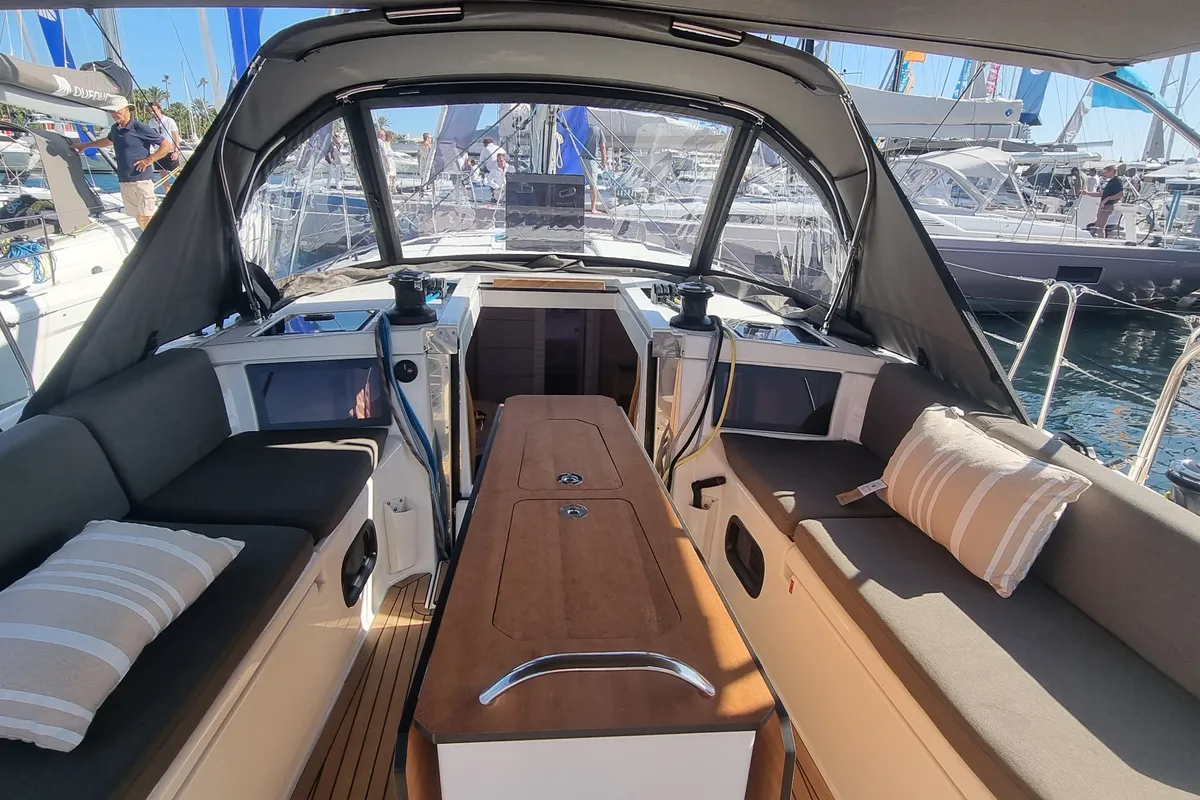 Cockpit of NN, a Dufour 44 sailboat at Vallauris, France
