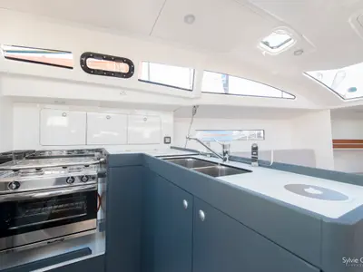 Galley of GUSTY 4, a RM 970 sailboat at La Rochelle, France