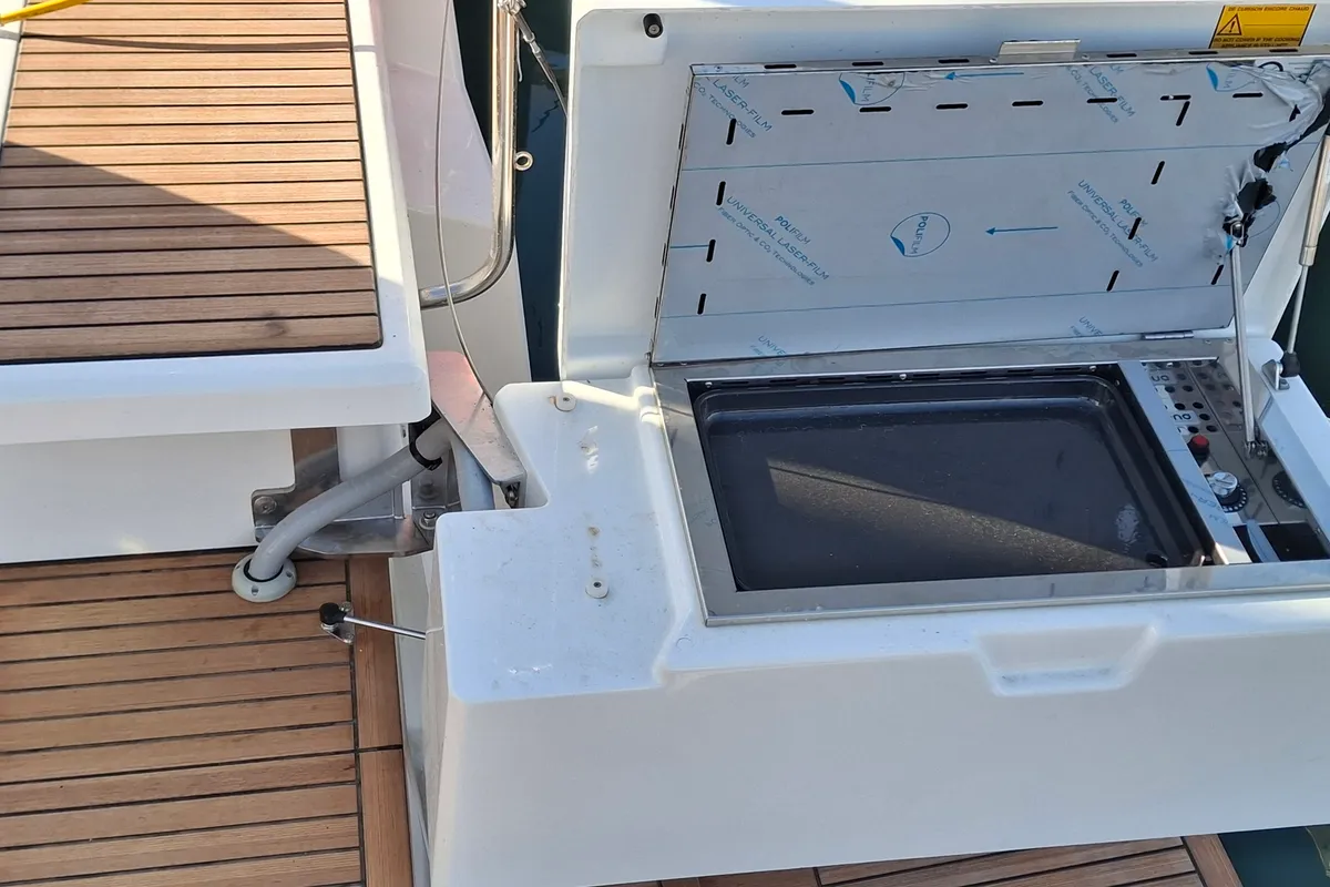 Deck of Premium, a Beneteau Oceanis 46.1 sailboat at Tropea, Italy