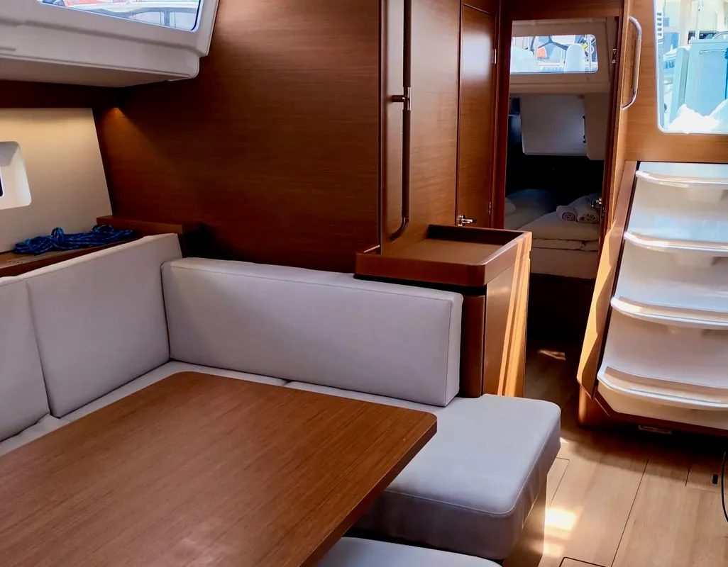Salon of Ma Cherie, a Jeanneau Sun Odyssey 490 sailboat at Šibenik, Croatia