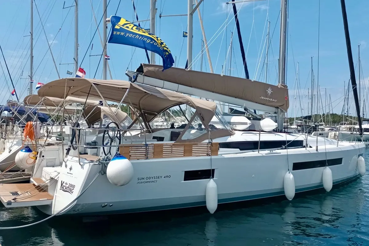 Exterior view of Ma Cherie, a Jeanneau Sun Odyssey 490 sailboat at Šibenik, Croatia