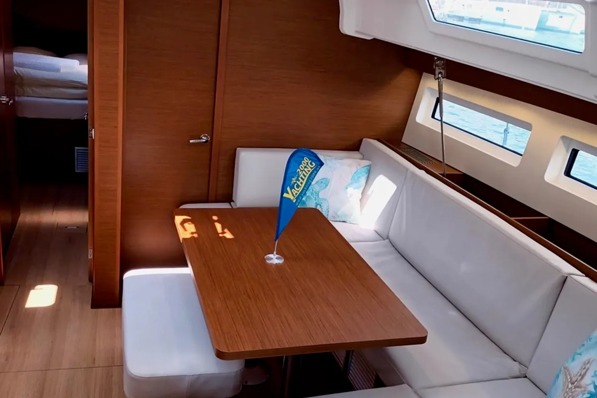 Salon of Ma Cherie, a Jeanneau Sun Odyssey 490 sailboat at Šibenik, Croatia