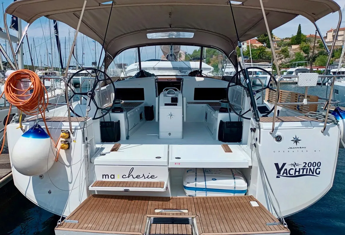 Deck of Ma Cherie, a Jeanneau Sun Odyssey 490 sailboat at Šibenik, Croatia