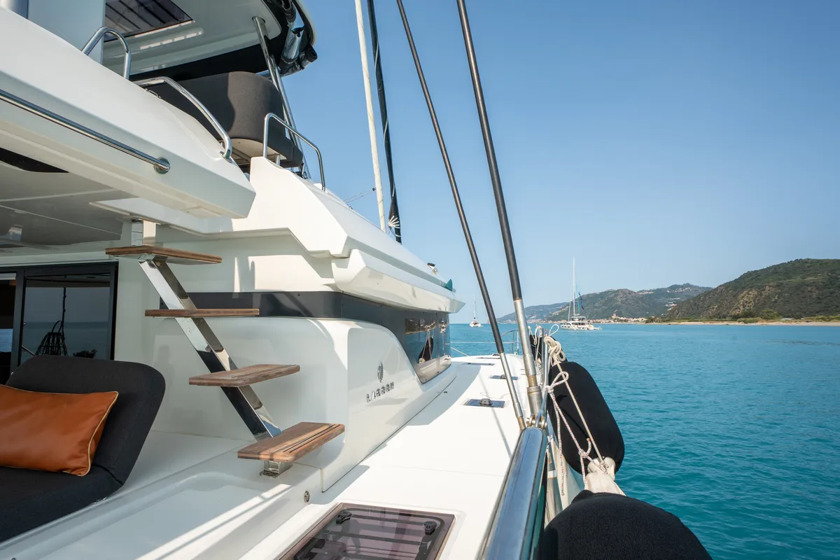 Exterior view of Sailuxe - Vega, a Lagoon 55 catamaran at Castellammare del Golfo, Italy