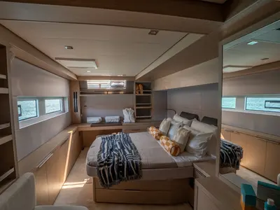 Cabin on Sailuxe - Vega, a Lagoon 55 catamaran at Castellammare del Golfo, Italy