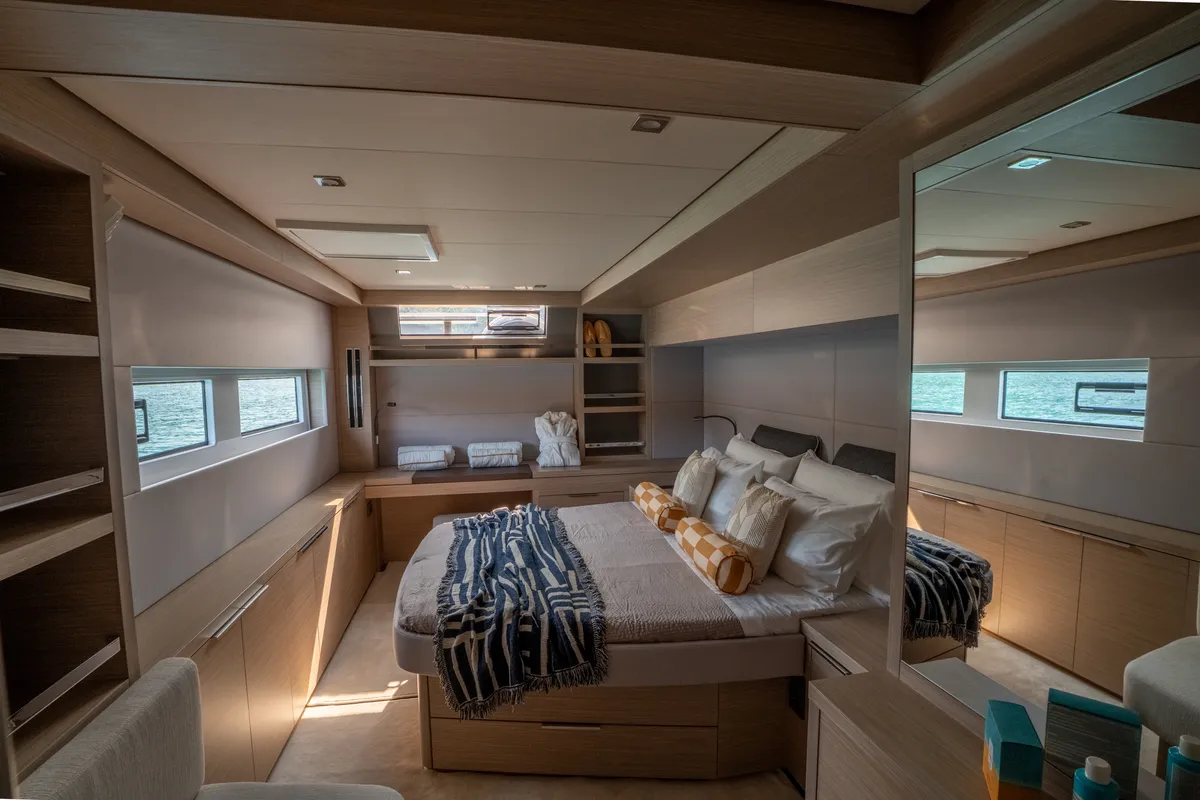 Cabin on Sailuxe - Vega, a Lagoon 55 catamaran at Castellammare del Golfo, Italy