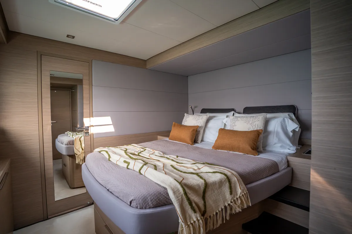 Cabin on Sailuxe - Vega, a Lagoon 55 catamaran at Castellammare del Golfo, Italy