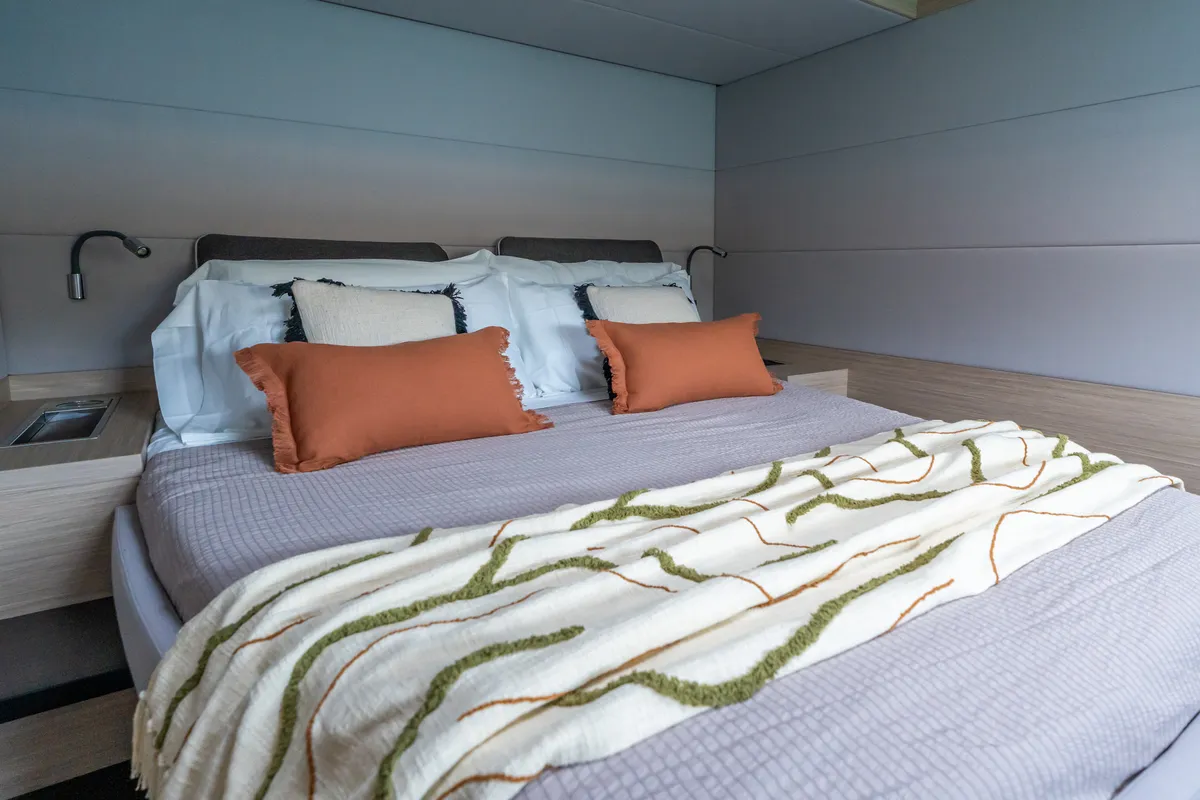 Cabin on Sailuxe - Vega, a Lagoon 55 catamaran at Castellammare del Golfo, Italy