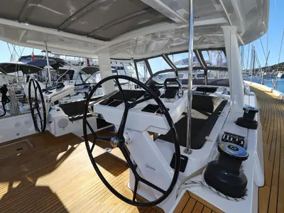 Cockpit of Citrus, a Hanse 588 sailboat at Seget Donji, Croatia