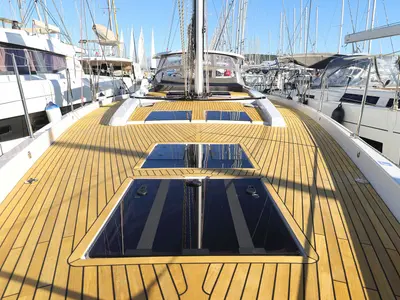 Deck of Citrus, a Hanse 588 sailboat at Seget Donji, Croatia