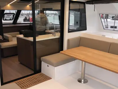 Salon of Sardinia, a Nautitech 46 Fly catamaran at Cagliari, Italy