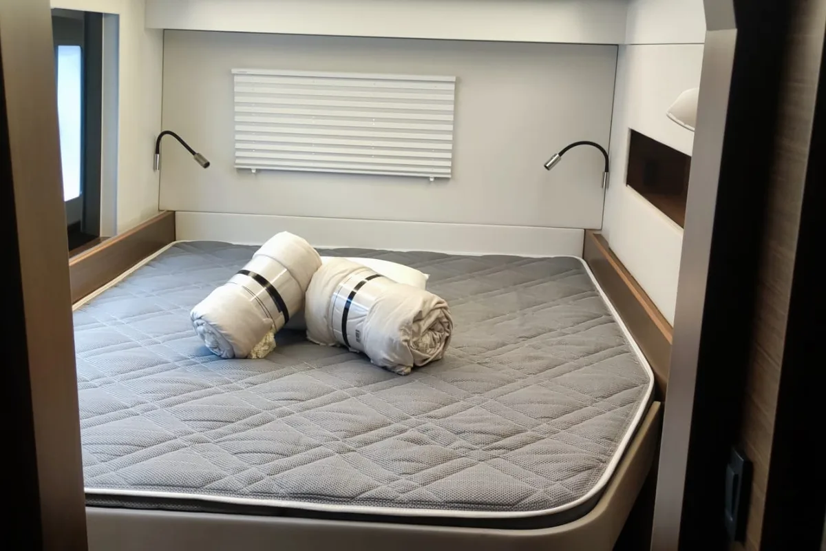 Cabin on Sardinia, a Nautitech 46 Fly catamaran at Cagliari, Italy