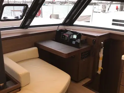 Cockpit of Sardinia, a Nautitech 46 Fly catamaran at Cagliari, Italy