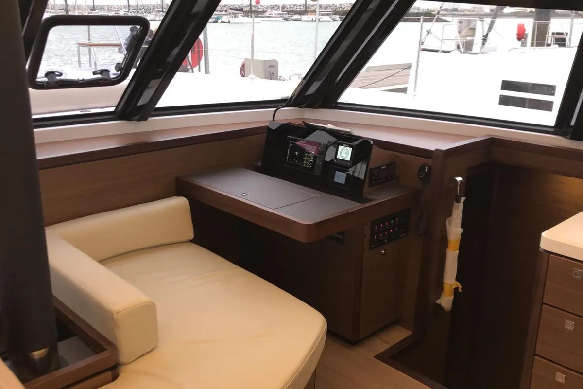 Cockpit of Sardinia, a Nautitech 46 Fly catamaran at Cagliari, Italy