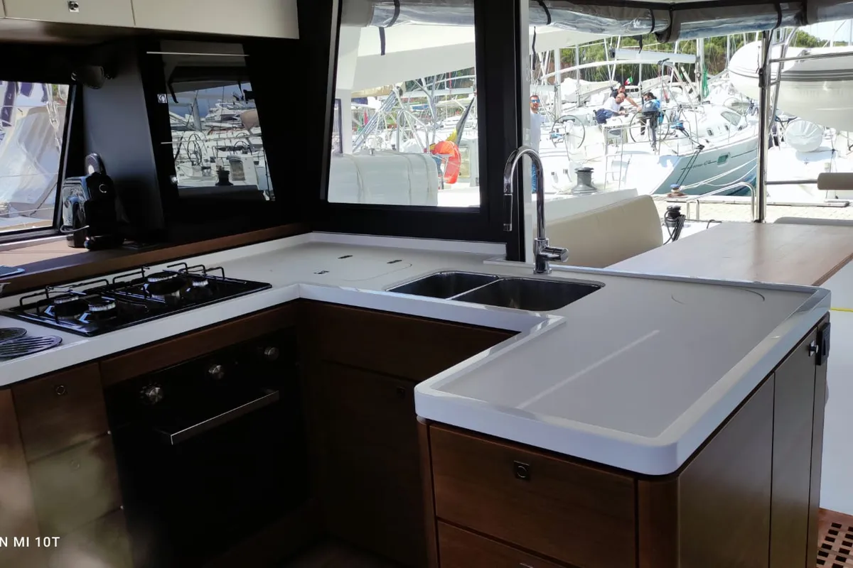 Galley of Sardinia, a Nautitech 46 Fly catamaran at Cagliari, Italy