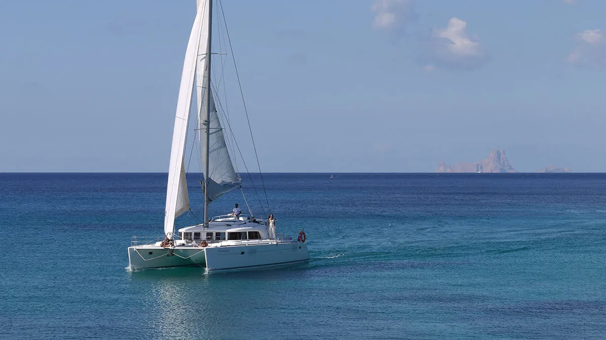 Exterior view of Atlantis, a Lagoon 440 catamaran at Santa Eulària des Riu, Spain