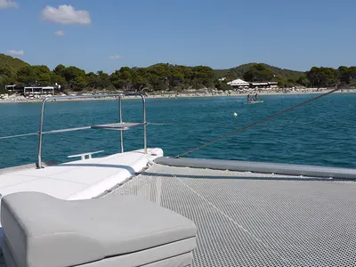 Deck of Atlantis, a Lagoon 440 catamaran at Santa Eulària des Riu, Spain