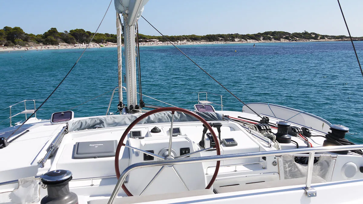 Cockpit of Atlantis, a Lagoon 440 catamaran at Santa Eulària des Riu, Spain