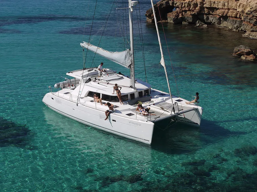 Exterior view of Atlantis, a Lagoon 440 catamaran at Santa Eulària des Riu, Spain