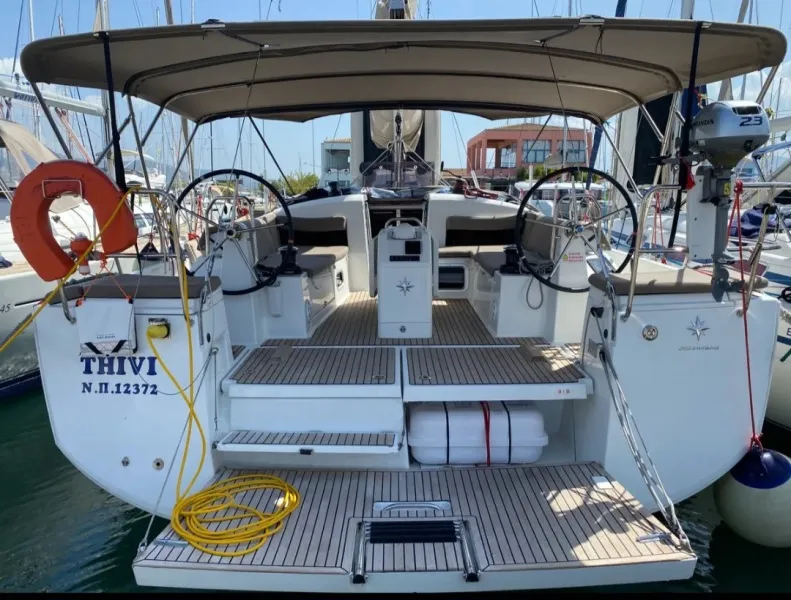 Deck of Thivi, a Jeanneau Sun Odyssey 440 sailboat at Municipal Unit of Rhodes, Greece