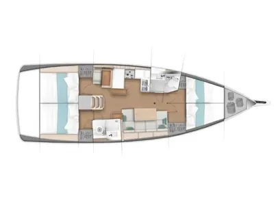 Floor plan of Thivi, a Jeanneau Sun Odyssey 440 sailboat at Municipal Unit of Rhodes, Greece