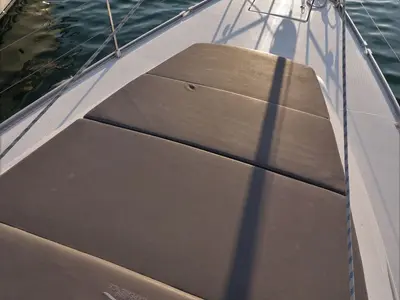 Deck of Sherdana, a Bavaria Cruiser 46 sailboat at Castellammare di Stabia, Italy