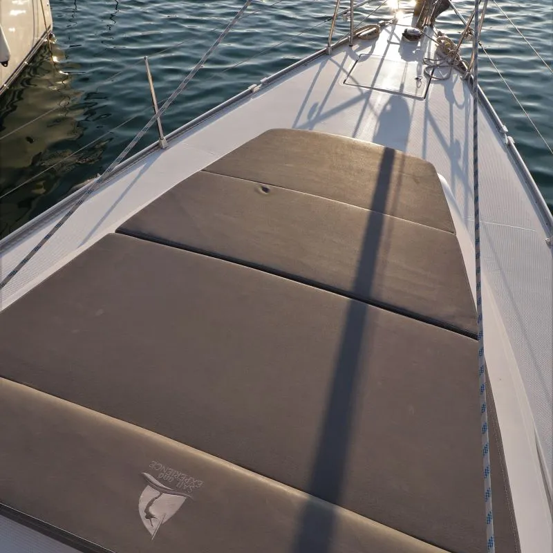 Deck of Sherdana, a Bavaria Cruiser 46 sailboat at Castellammare di Stabia, Italy