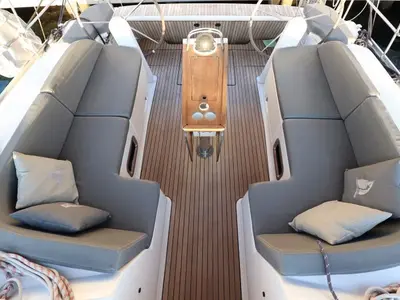 Cockpit of Sherdana, a Bavaria Cruiser 46 sailboat at Castellammare di Stabia, Italy