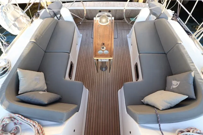 Cockpit of Sherdana, a Bavaria Cruiser 46 sailboat at Castellammare di Stabia, Italy