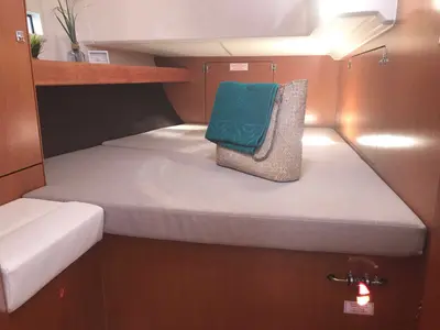 Cabin on Sherdana, a Bavaria Cruiser 46 sailboat at Castellammare di Stabia, Italy