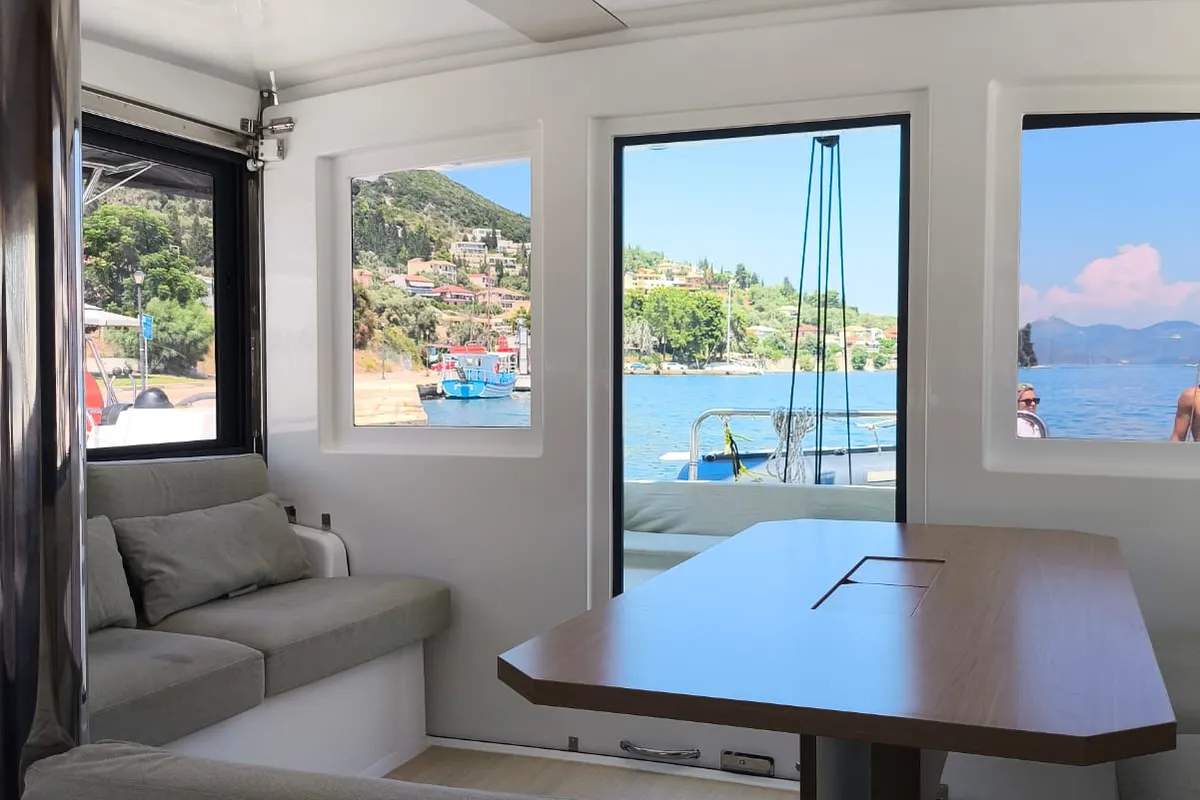 Salon of Timeless, a Bali Catsmart catamaran at Ellomenos, Greece